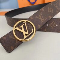 Louis Vuitton Unisex LV Circle 35 MM Reversible Belt Black Leather Monogram Canvas (6)