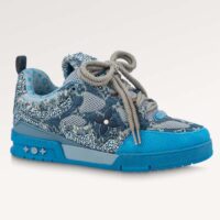 Louis Vuitton Unisex LV Skate Sneaker Blue Swarovski Crystals Monogram Denim Double Laces Rubber (13)