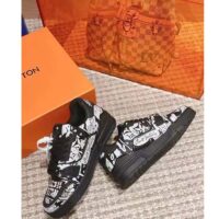 Louis Vuitton Unisex LV Trainer Sneaker Black Printed Canvas Rubber Outsole Monogram Flowers (8)