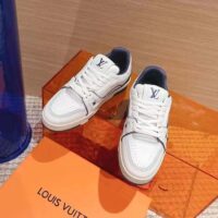 Louis Vuitton Unisex LV Trainer Sneaker Blue Grained Calf Leather Rubber Initials (3)