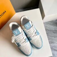 Louis Vuitton Unisex LV Trainer Sneaker Blue Mix Materials Rubber Initials Monogram Flowers (7)