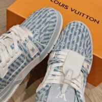 Louis Vuitton Unisex LV Trainer Sneaker Blue Monogram Textile Rubber Outsole Initials (3)