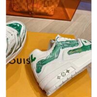 Louis Vuitton Unisex LV Trainer Sneaker Green Printed Calf Leather Rubber Outsole Initials (7)