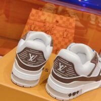 Louis Vuitton Unisex LV Trainer Sneaker Moka Brown Nubuck Grained Calf Leather Rubber Initials (8)