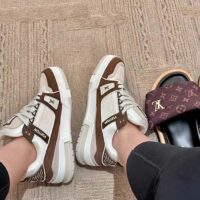 Louis Vuitton Unisex LV Trainer Sneaker Moka Brown Nubuck Grained Calf Leather Rubber Initials (8)