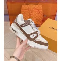 Louis Vuitton Unisex LV Trainer Sneaker Moka Brown Nubuck Grained Calf Leather Rubber Initials (8)