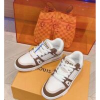 Louis Vuitton Unisex LV Trainer Sneaker Moka Brown Nubuck Grained Calf Leather Rubber Initials (8)