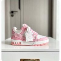 Louis Vuitton Unisex LV Trainer Sneaker Pink Mix Materials Rubber Initials Monogram Flowers (6)