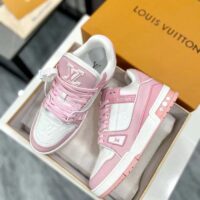 Louis Vuitton Unisex LV Trainer Sneaker Pink Mix Materials Rubber Initials Monogram Flowers (6)