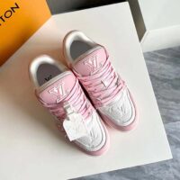 Louis Vuitton Unisex LV Trainer Sneaker Pink Mix Materials Rubber Initials Monogram Flowers (6)