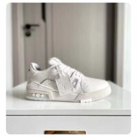 Louis Vuitton Unisex LV Trainer Sneaker White Grained Calf Leather Rubber Initials Monogram Flowers (6)