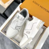 Louis Vuitton Unisex LV Trainer Sneaker White Grained Calf Leather Rubber Initials Monogram Flowers (6)