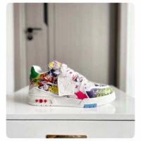 Louis Vuitton Unisex LV Trainer Sneaker White Printed Canvas Rubber Outsole Initials (4)