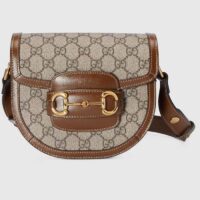 Gucci GG Women Gucci Horsebit 1955 Mini Rounded Bag Beige Ebony GG Supreme Canvas (2)