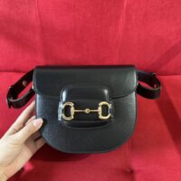 Gucci GG Women Gucci Horsebit 1955 Mini Rounded Bag Black Leather Cotton Linen Lining (3)