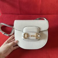 Gucci GG Women Gucci Horsebit 1955 Mini Rounded Bag White Leather Cotton Linen Lining (1)