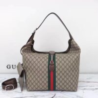 Gucci Unisex Jackie 1961 Medium Shoulder Bag Beige Ebony GG Supreme Piston Closure (5)