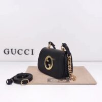 Gucci Women GG Blondie Mini Shoulder Bag Black Leather Round Interlocking G Chain (12)