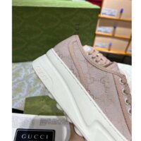 Gucci Women GG Sneaker Pink Original Canvas Rubber Interlocking G Lace-Up Flat (8)