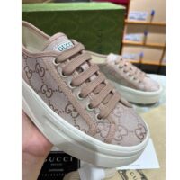 Gucci Women GG Sneaker Pink Original Canvas Rubber Interlocking G Lace-Up Flat (8)