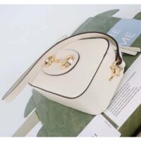 Gucci Women Gucci Horsebit 1955 Small Shoulder Bag White Leather Zip Closure (5)