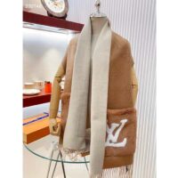 Louis Vuitton Unisex LV Cosy Mink Fur Collection Scarf Cashmere Beige Jacquard Initials Monogram Flowers (5)