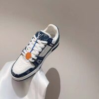 Louis Vuitton Unisex LV Trainer Sneaker Blue Monogram Denim Monogram-Embossed Grained Calf Leather (10)