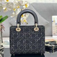 Dior Women CD Medium Lady D-Lite Bag Black Cannage Tweed (13)