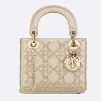 Dior Women CD Mini Lady Dior Bag Platinum Metallic Cannage Lambskin Beaded Embroidery (5)