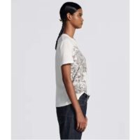 Dior Women CD T-Shirt White Cotton Linen Jersey Pastel Pink Butterfly Around The World Motif (3)