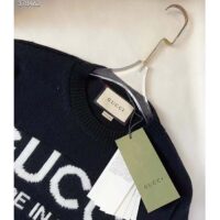 Gucci Men GG Wool Top Gucci Intarsia Black Ivory Wool Crewneck Dropped Shoulder Long Sleeves Rib (8)