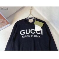 Gucci Men GG Wool Top Gucci Intarsia Black Ivory Wool Crewneck Dropped Shoulder Long Sleeves Rib (8)