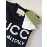 Gucci Men GG Wool Top Gucci Intarsia Black Ivory Wool Crewneck Dropped Shoulder Long Sleeves Rib (8)