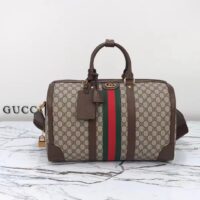 Gucci Unisex GG Savoy Small Duffle Bag Beige Ebony GG Supreme Canvas (12)