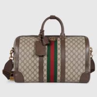 Gucci Unisex GG Savoy Small Duffle Bag Beige Ebony GG Supreme Canvas (12)