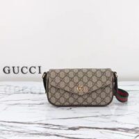 Gucci Unisex Ophidia Mini Bag Beige Ebony GG Supreme Canvas Brown Leather Double G (6)