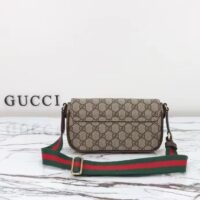 Gucci Unisex Ophidia Mini Bag Beige Ebony GG Supreme Canvas Brown Leather Double G (6)