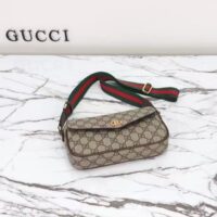 Gucci Unisex Ophidia Mini Bag Beige Ebony GG Supreme Canvas Brown Leather Double G (6)