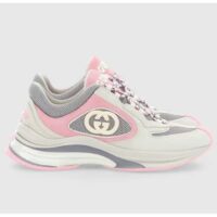 Gucci Unisex Run Sneaker Ivory Pink Suede Interlocking G Bi-Color Rubbe Low Heel (4)