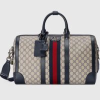 Gucci Unisex Savoy Small Duffle Bag Beige Blue GG Supreme Canvas Blue Leather (2)