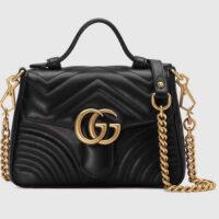 Gucci Women GG Marmont Mini Top Handle Bag Black Matelassé Chevron Leather Heart Double G (1)