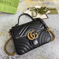 Gucci Women GG Marmont Mini Top Handle Bag Black Matelassé Chevron Leather Heart Double G (1)