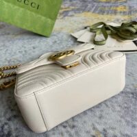 Gucci Women GG Marmont Mini Top Handle Bag White Matelassé Chevron Leather Heart Double G (11)