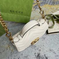 Gucci Women GG Marmont Mini Top Handle Bag White Matelassé Chevron Leather Heart Double G (11)