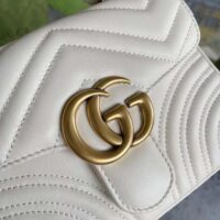 Gucci Women GG Marmont Mini Top Handle Bag White Matelassé Chevron Leather Heart Double G (11)