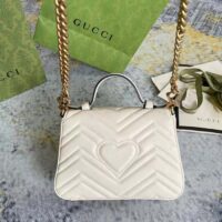 Gucci Women GG Marmont Mini Top Handle Bag White Matelassé Chevron Leather Heart Double G (11)