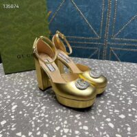 Gucci Women GG Platform Pump Double G Metallic Gold Patent Leather Crystals High Heel (8)