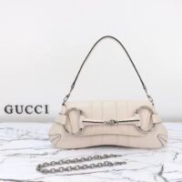 Gucci Women Horsebit Chain Medium Shoulder Bag White Quilted Leather Maxi Horsebit (1)