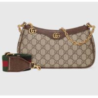 Gucci Women Ophidia Small Handbag Beige Ebony GG Supreme Canvas Double G Zip Closure (8)