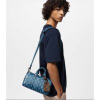 Louis Vuitton LV Unisex Keepall Bandoulière 25 Atlantic Blue Monogram Coated Canvas Cowhide Leather (7)